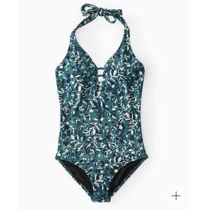 Garnet Hill Swimsuit Signature Lattice One Piece Halter Green Size 12